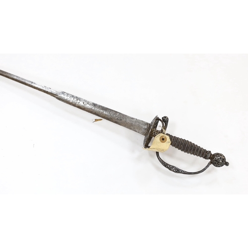 257 - A French silver hilted small sword, c.1770, the ricasso rings have two tiny marks struck on the end ... 