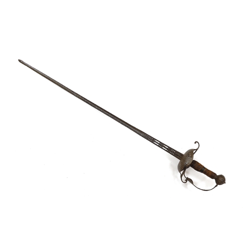 260 - A mid 17th century English rapier, with pierced steel cup guard, loop guard and top of blade, steel ... 