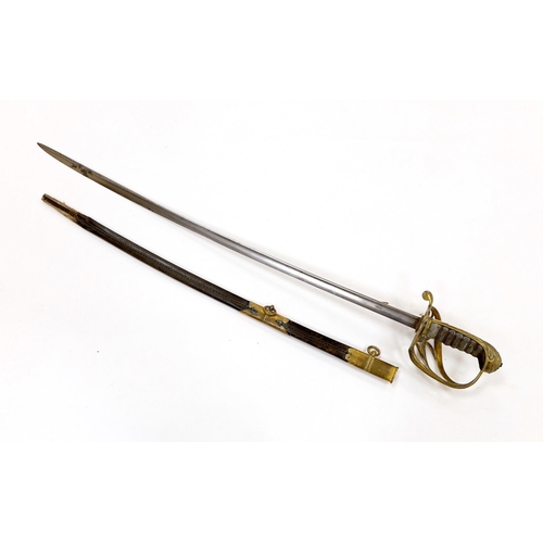 263 - A William IV infantry officers sword, in a leather scabbard, blade 72.5cm