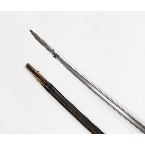 263 - A William IV infantry officers sword, in a leather scabbard, blade 72.5cm