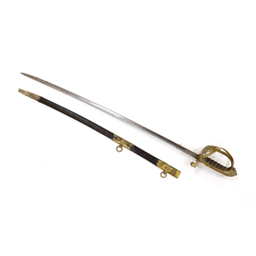 263 - A William IV infantry officers sword, in a leather scabbard, blade 72.5cm