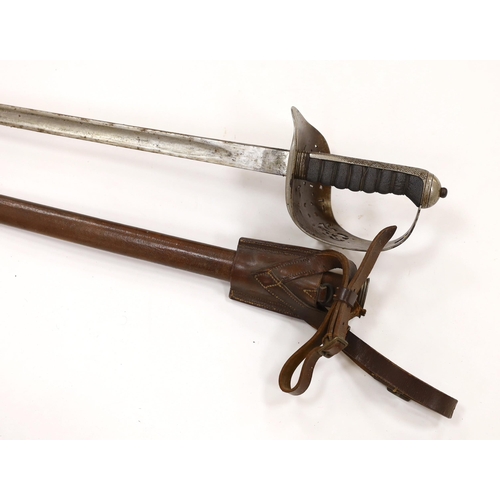 264 - A George V 1897 pattern infantry officer's sword, with scabbard and leather hanger, blade 82cm... 