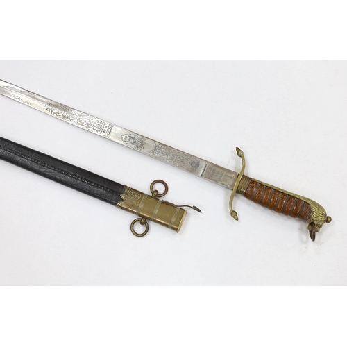 265 - A Royal Navy Officer's naval dirk, maker Manton & Co. blade 46.5cm