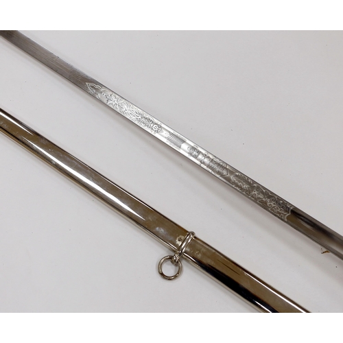 267 - A George V officer's sword, maker Hawksworth Sheffield, in chromed scabbard, blade 82cm