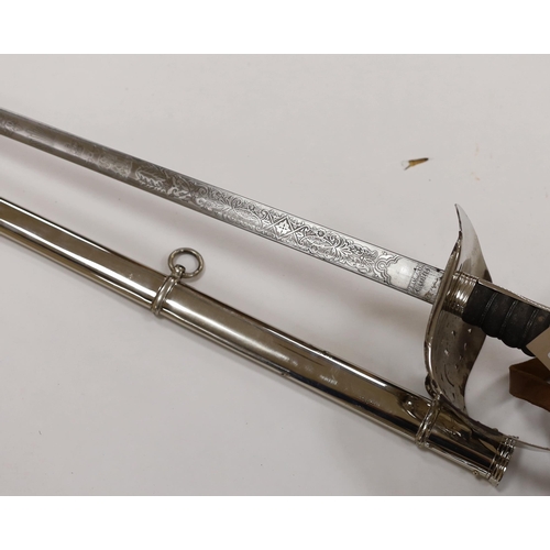 267 - A George V officer's sword, maker Hawksworth Sheffield, in chromed scabbard, blade 82cm