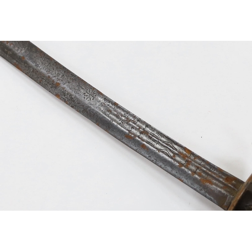 268 - An English hangar, mid 17th century, curved fullered blade engraved with spurious date 1535 and runn... 