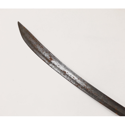 268 - An English hangar, mid 17th century, curved fullered blade engraved with spurious date 1535 and runn... 