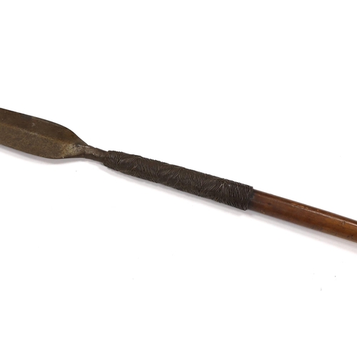 271 - An African spear with wire grip, length 92.5cm