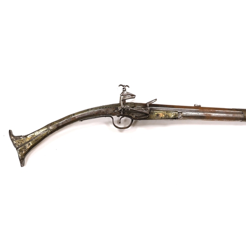 275 - A 19th century Albanian flintlock miquelet lock rifle (Balkan long arm) and a Caucasian style dagger... 