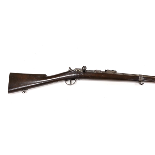 287 - A French Chassepot bolt action rifle 1865-1874 with regulation, iron mounts, and 1868 brass handle b... 