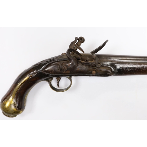 289 - An early 19th century Balkan flintlock holster pistol. with limited engraving to lock and barrel and... 