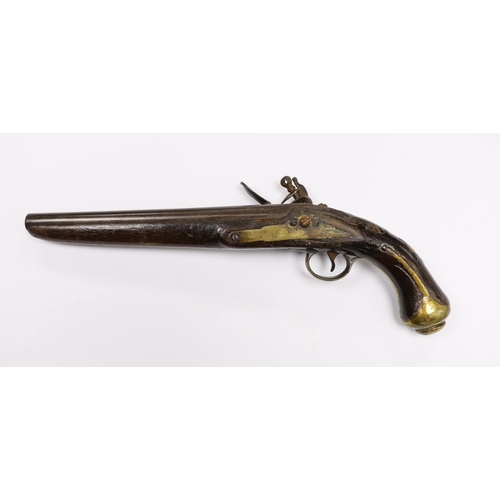 289 - An early 19th century Balkan flintlock holster pistol. with limited engraving to lock and barrel and... 