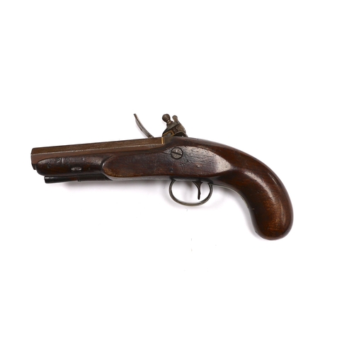 290 - A flintlock overcoat pistol c.1820, octagonal barrel with gold inlaid breach line and engraved trigg... 