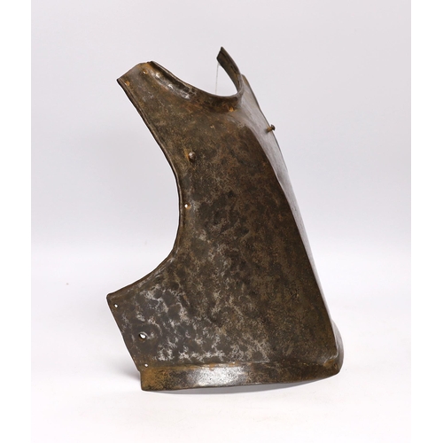 305 - A mid 17th century infantry soldiers breast plate, struck with armourers marks, 42cm high