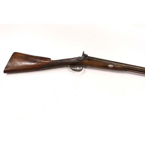 309 - A 14 bore double-barrelled, side-by-side muzzle loading percussion shotgun, back action locks, circa... 