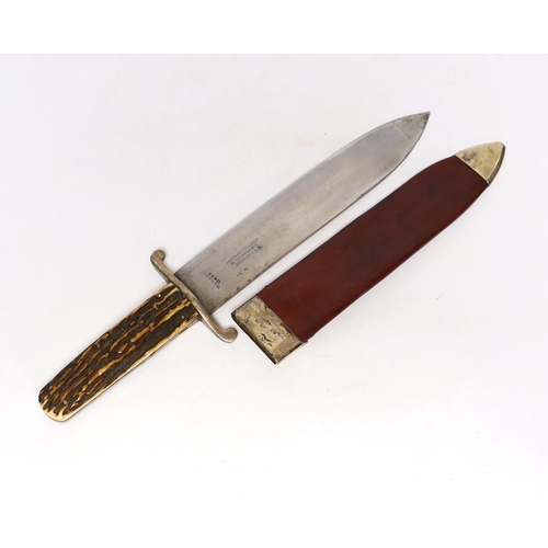 311 - A John Wilson (founded 1750) 19th century Bowie knife, spearpoint blade with unsharpened back edge, ... 