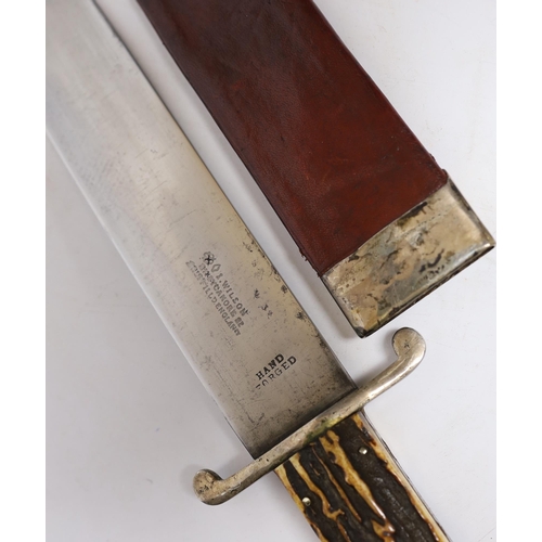 311 - A John Wilson (founded 1750) 19th century Bowie knife, spearpoint blade with unsharpened back edge, ... 