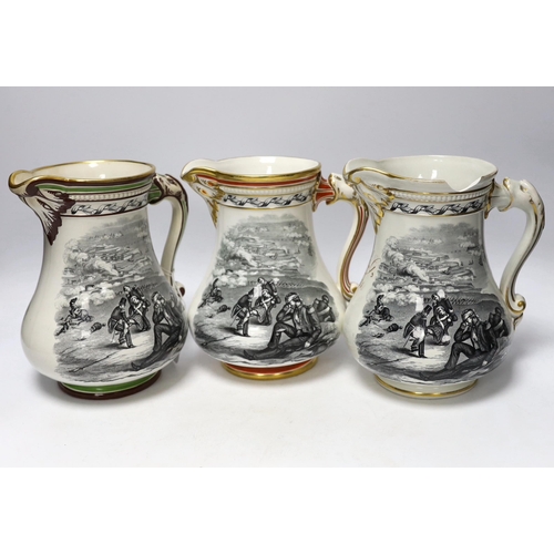 317 - Crimean war interest- Three Samuel Alcock 'Royal Patriotic Jugs', designed by G. Eyre 1855, 20cm hig... 