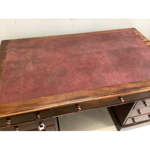 32 - A Victorian mahogany pedestal partner's desk, width 152cm, depth 90cm, height 76cm