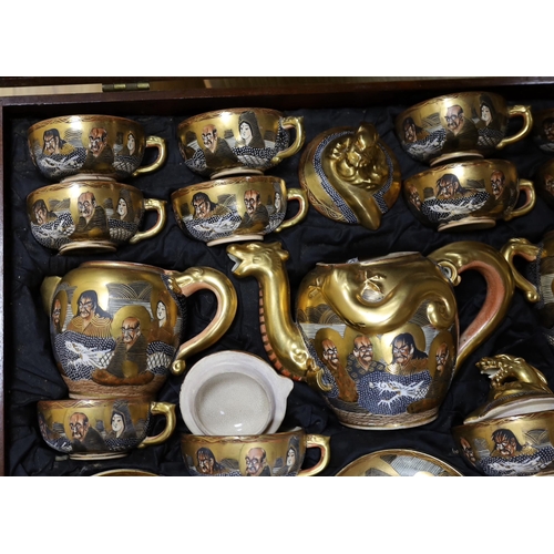 352 - A large mahogany cased set of early 20th century Satsuma teaware