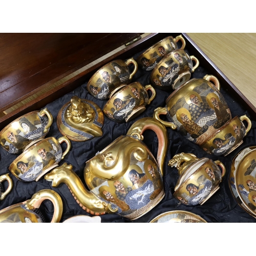 352 - A large mahogany cased set of early 20th century Satsuma teaware