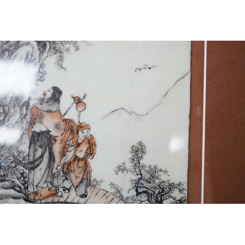 360 - A Chinese porcelain plaque, 13cm wide x 19.5cm high (restored)