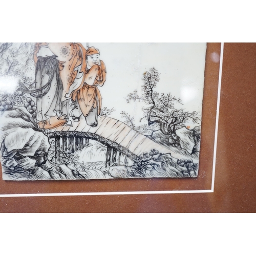 360 - A Chinese porcelain plaque, 13cm wide x 19.5cm high (restored)