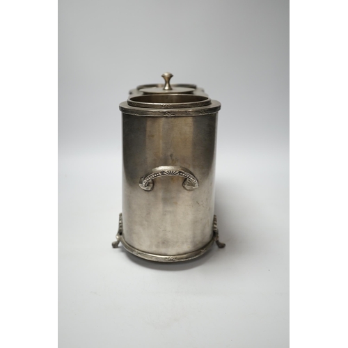 363 - A Continental pewter two bottle champagne cooler, 39cm wide