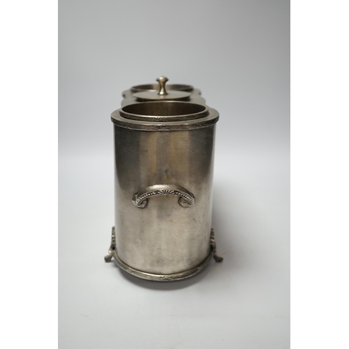 363 - A Continental pewter two bottle champagne cooler, 39cm wide