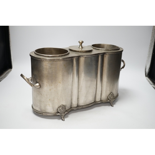 363 - A Continental pewter two bottle champagne cooler, 39cm wide