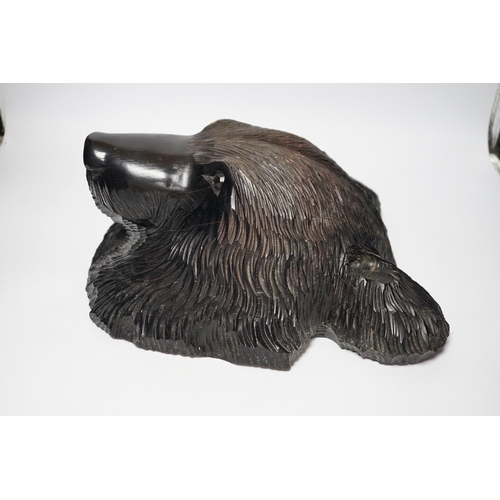 371 - A Japanese carved wall hanging bear's head, 32cm high