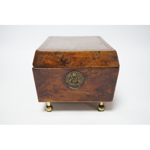 380 - A Regency banded burr yew tea caddy, Ivory escutcheon, 20cm wide CITES Submission reference 4NYKHDBU... 