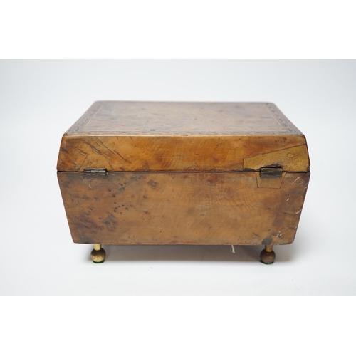 380 - A Regency banded burr yew tea caddy, Ivory escutcheon, 20cm wide CITES Submission reference 4NYKHDBU... 