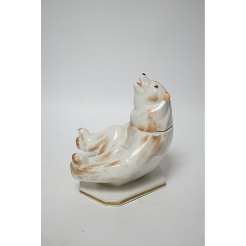 381 - A French porcelain bear jar and cover, 17cm