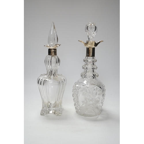 383 - Two early 20th century silver collared cut glass decanters with stoppers, including Sheffield, 1903,... 