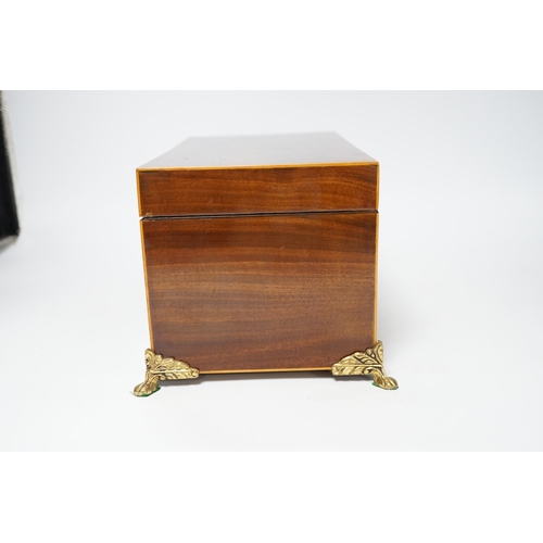 388 - An early 19th century boxwood strung mahogany tea caddy, ivory inlay, 28cm wide CITES Submission ref... 