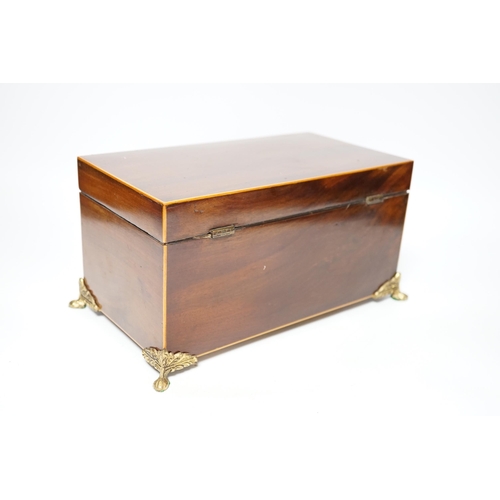 388 - An early 19th century boxwood strung mahogany tea caddy, ivory inlay, 28cm wide CITES Submission ref... 