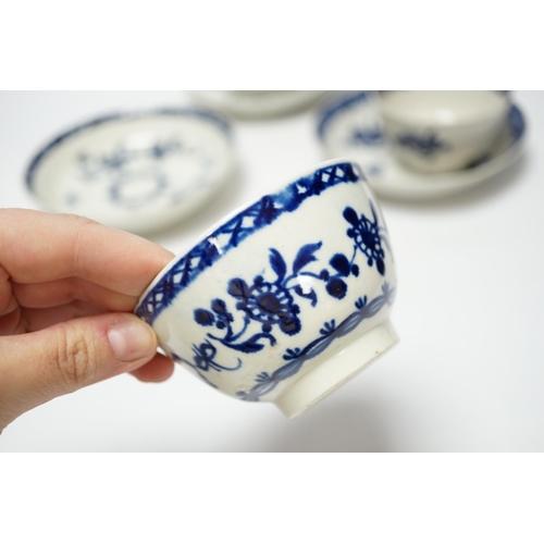 390 - Three late 18th century Liverpool blue and white teabowls and saucers