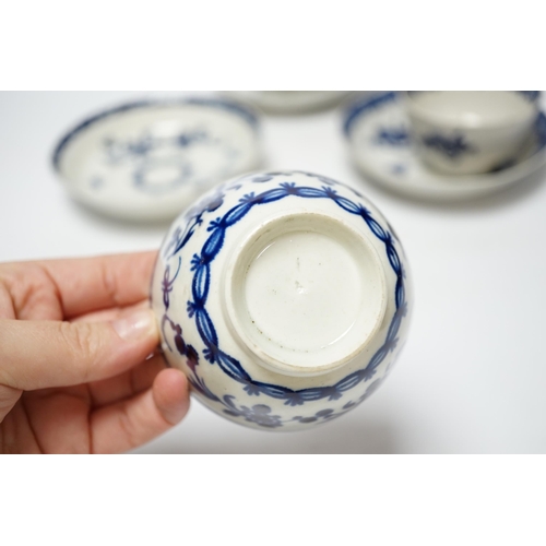 390 - Three late 18th century Liverpool blue and white teabowls and saucers