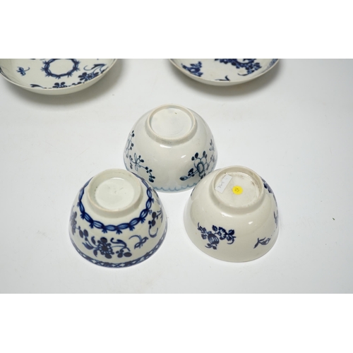 390 - Three late 18th century Liverpool blue and white teabowls and saucers