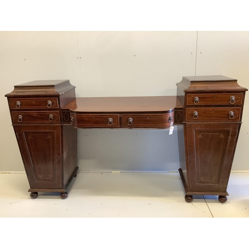 4 - A George IV inlaid mahogany pedestal sideboard, length 203cm, depth 46cm, height 110cm