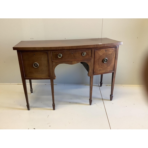 40 - A George III style mahogany bowfront sideboard, width 137cm, depth 66cm, height 91cm