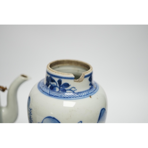 409 - 19th century Chinese blue and white porcelain comprising teapot, vase and dish, largest 18cm high... 