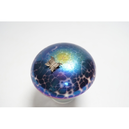 414 - A John Ditchfield glassform mushroom with applied butterfly, signed to base, 11cm high