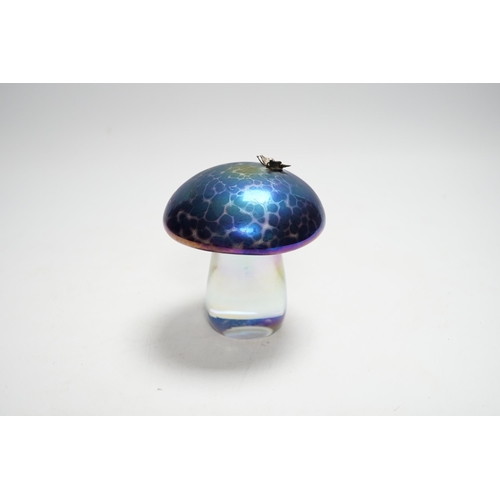 414 - A John Ditchfield glassform mushroom with applied butterfly, signed to base, 11cm high