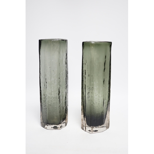 416 - A near pair of Whitefriars Cucumber vases in pewter, largest 30cm high