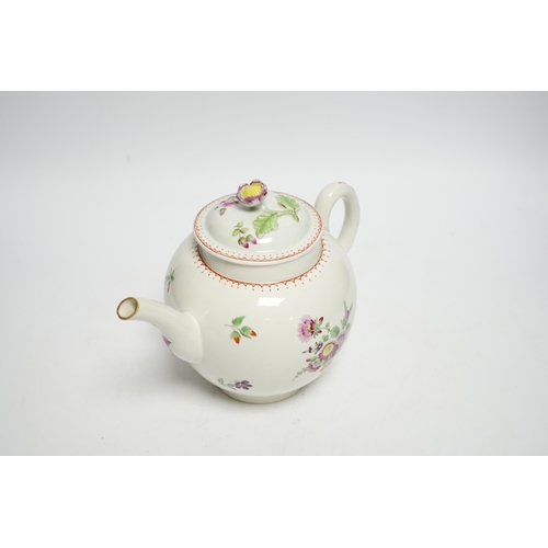 418 - A Worcester globular teapot c. 1780, hand painted with flowers, 21cm wide