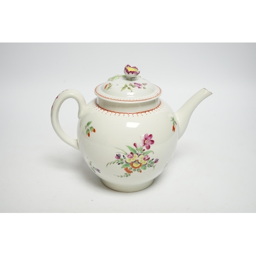 418 - A Worcester globular teapot c. 1780, hand painted with flowers, 21cm wide