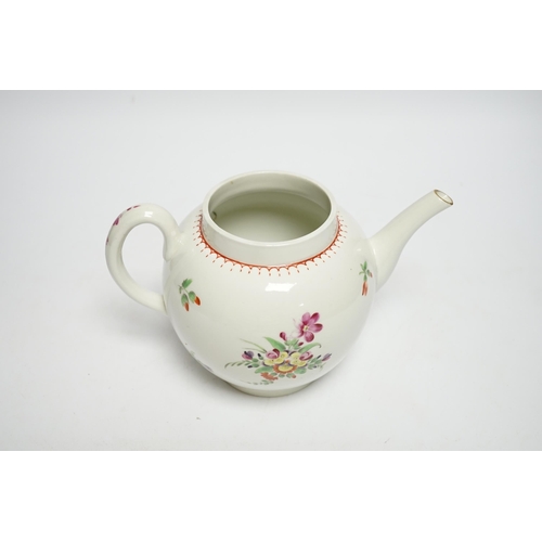 418 - A Worcester globular teapot c. 1780, hand painted with flowers, 21cm wide