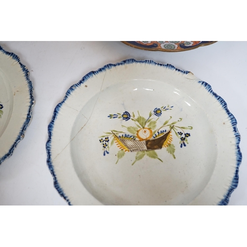 427 - Two late 18th century pearlware Prattware plates, a Chinese export plate and an ironstone plate, lar... 